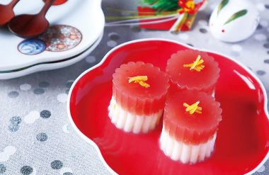 箸休めは、心が和むかわいいデザートでりんごと柚子（ゆず）みるくの紅白かん