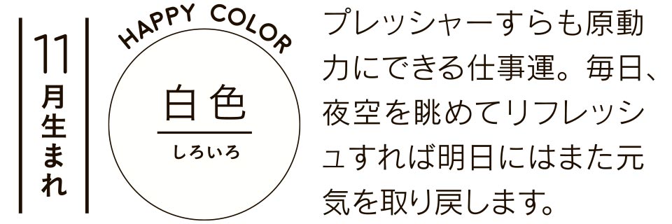 プレッシャーすらも原動力にできる仕事運。毎日、夜空を眺めてリフレッシュすれば明日にはまた元気を取り戻します。