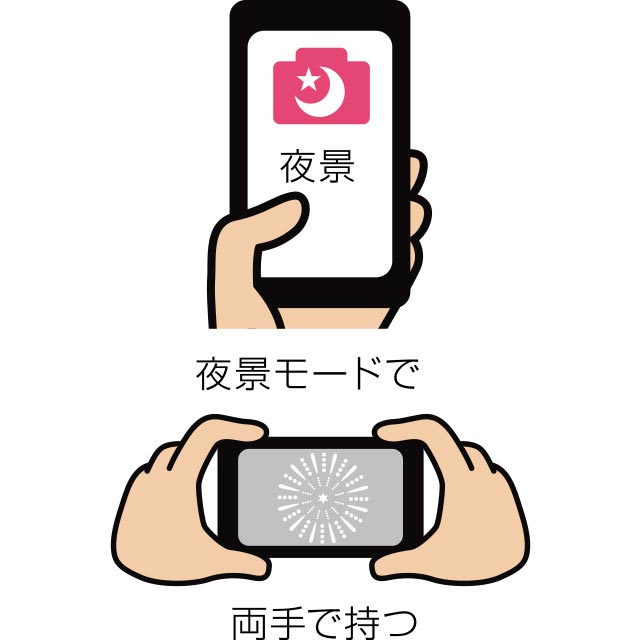 夜景モードで両手で持つ