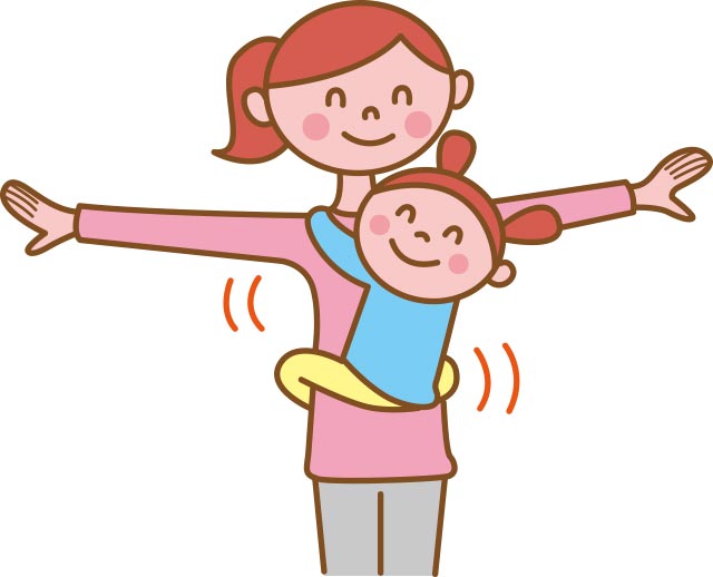 子どもが手足で親にしっかりしがみついたら親は子どもから手を離して横に伸ばします