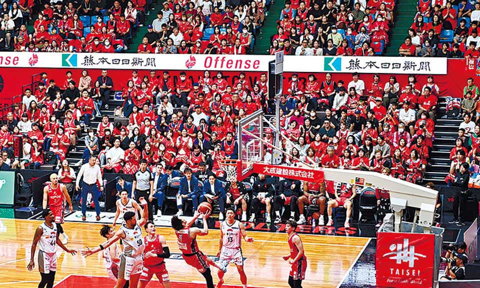 バスケットボールBリーグ2部（B2）の熊本ヴォルターズの試合