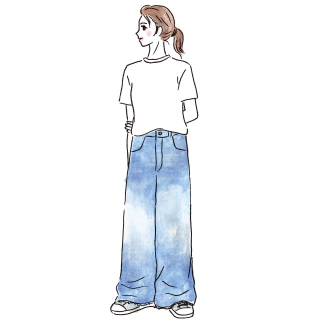 骨格ナチュラルタイプはワイドデニム、カーブパンツ